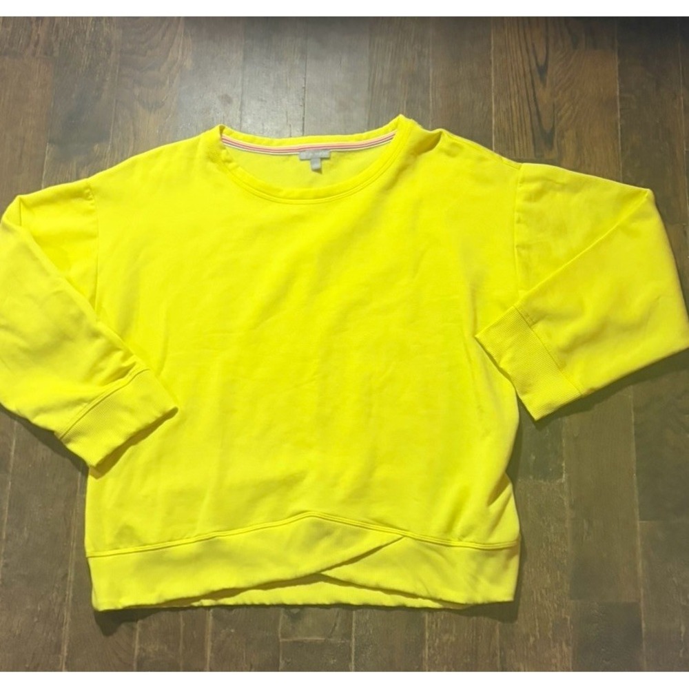 T BY TALBOTS BRIGHT YELLOW CROSSOVER WAIST SWEATSHIRT WOMENS Large ATHLEISURE